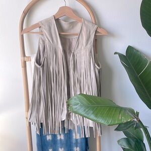 Saks on 5th Fringed Beige Vest in faux suede